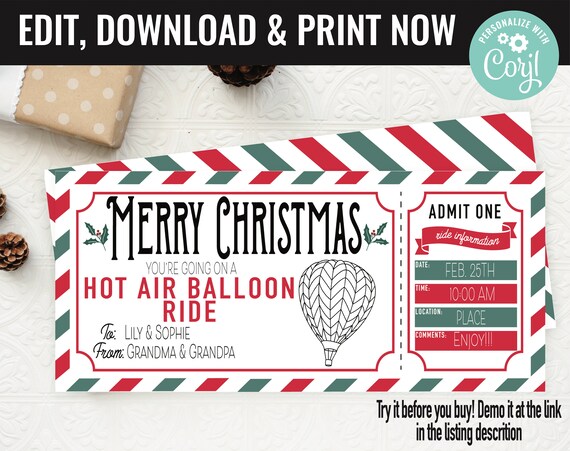 Christmas Surprise Hot Air Balloon Ride Gift Voucher Balloon Ride