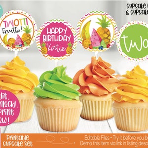 Twotti Fruitti Birthday Party Decorations, Fruit Cupcake Toppers, Tutti Fruitti, Girls Second Birthday, 2nd Birthday, Fruit Party Printable