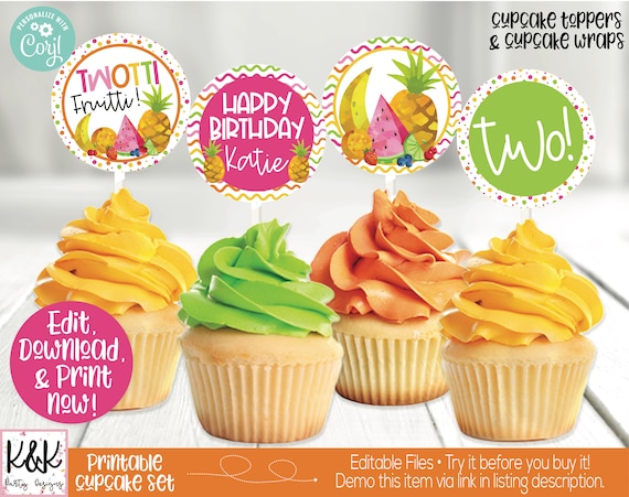 Twotti Fruitti Birthday Party Decorations, Fruit Cupcake Toppers, Tutti Fruitti, Girls Second Birthday, 2nd Birthday, Fruit Party Printable Il_570xn