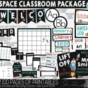 Space Classroom Supplies and Decorations, Space Theme, Teacher Supply, Printable Classroom Teacher Decorations and Supplies, Classroom Signs