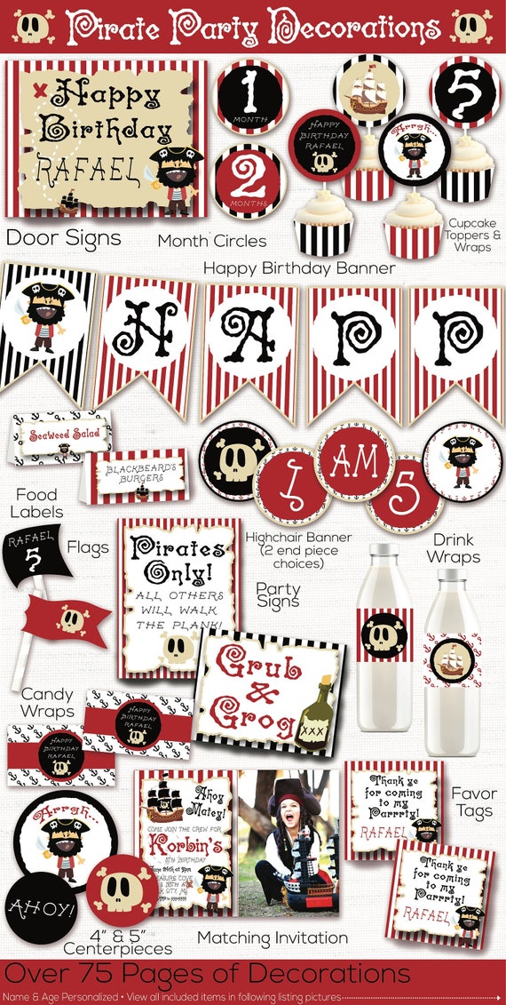 Pirate Birthday Party Decorations, Pirate Birthday Party Invitation, Pirate Printable, Boys Birthday, First Birthday, 1st Birthday, Ahoy Il_570xn