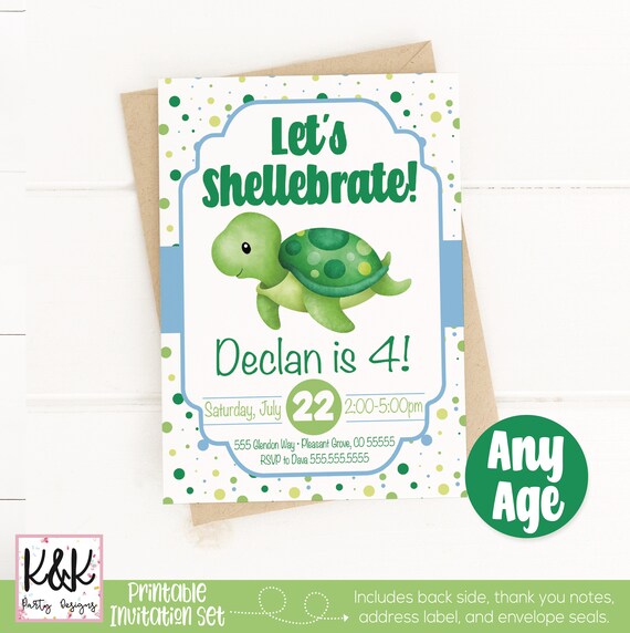 Sea Turtle Birthday Party Invitation, Under the Sea Invitation, Turtle Birthday Party Decorations, First Birthday Boy, Boys 1st Birthday Il_570xn