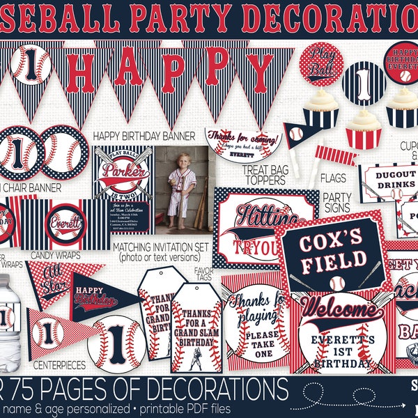 Baseball Birthday Party Decorations, Baseball Birthday Printable, Sports Birthday Party Decorations, Boys 1st Birthday, Party Supplies