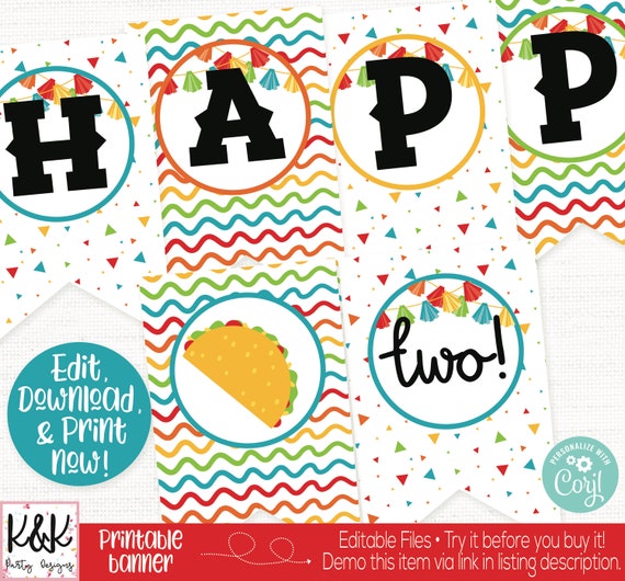 Taco Twosday Fiesta Banner, Taco Twosday Fiesta Birthday Party Decorations, Taco bout a party, Cinco de Mayo, Taco Twos-day, 2nd Birthday Il_570xn