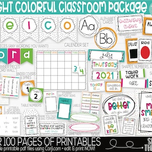 Bright Rainbow Colors Classroom Theme Supplies and Decorations, Teacher Supply, Printable Classroom Decoration and Supplies, Decor Bundle