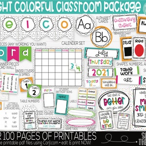 Bright Rainbow Colors Classroom Theme Supplies and Decorations, Teacher Supply, Printable Classroom Decoration and Supplies, Decor Bundle