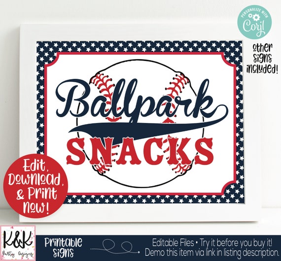 Baseball Birthday Party Signs, Baseball Party Welcome Signs, Ballpark Snacks, Baseball Birthday Party Decorations, Boys 1st Birthday Printa Il_570xn