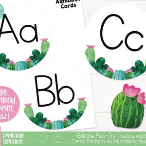Cactus Theme Classroom Alphabet Banner Printable, Teacher Supply, Classroom Teacher Decoration and Supplies, Alphabet Wall Poster Cards