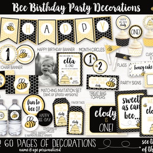 Bee Birthday Party Decorations, Bee Birthday Party Invitation, Bumble Bee Birthday, Bee-day, Bee day, Bee First Birthday, Bee 1st Birthday