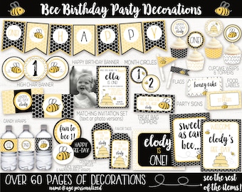 Bee Birthday Party Decorations, Bee Birthday Party Invitation, Bumble Bee Birthday, Bee-day, Bee day, Bee First Birthday, Bee 1st Birthday