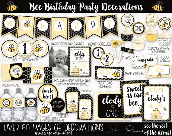 Bee Birthday Party Decorations - Bee Party - Bee Birthday - Bee Decorations - Bee Printable - Bee Banner - Bee Party Decorations - 1st Birth Il_570xn