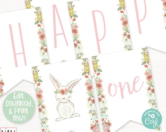 Bunny Birthday Banner, Bunny Birthday Party Decor, Some Bunny is One, Spring Birthday, First Birthday Girl, Shabby Chic, Girls 1st Birthday