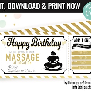 Birthday Surprise Massage Spa Trip Gift Voucher, Spa Trip Gift Printable Template Gift Card, Editable Instant Download Gift Certificate