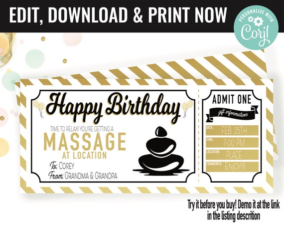 Birthday Surprise Massage Spa Trip Gift Voucher, Spa Trip Gift Printable Template Gift Card, Editable Instant Download Gift Certificate Il_570xn