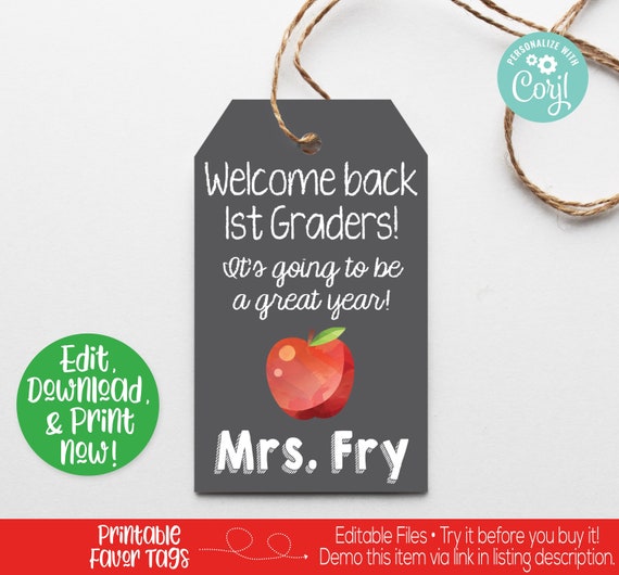 Welcome Back to School Favor Tag, Teacher Favor Tag, Back to School Gift, First Day of School Tag, Teacher Appreciation Tag, Printable Il_570xn