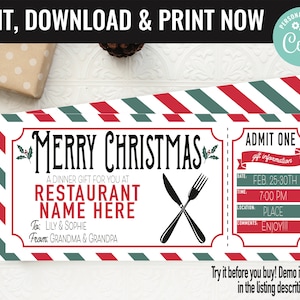 Christmas Surprise Restaurant Gift Voucher, Restaurant Dinner Date Printable Template Gift Card, Editable Instant Download Gift Certificate