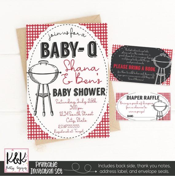 Baby Q Baby Shower Invitation, BBQ Baby Shower Invitation, Couples Baby Shower, Coed Baby Shower Invite, Baby-Q Baby Shower Decorations Il_570xn