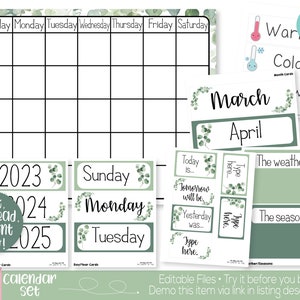 Calm Botanical Theme Classroom Calendar Set Printable, Teacher Supply, Printable Classroom Teacher Decoration and Supply, Calendar Board Set