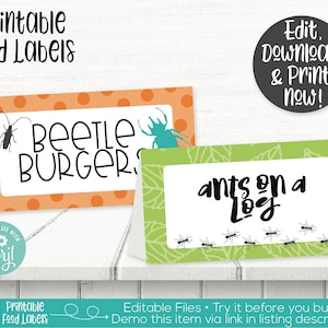 Bug Food Labels, Insect Food Labels, Bug Birthday Party Decorations, Insect Birthday Party Decorations, Bug Place Cards, Bug Buffet Cards