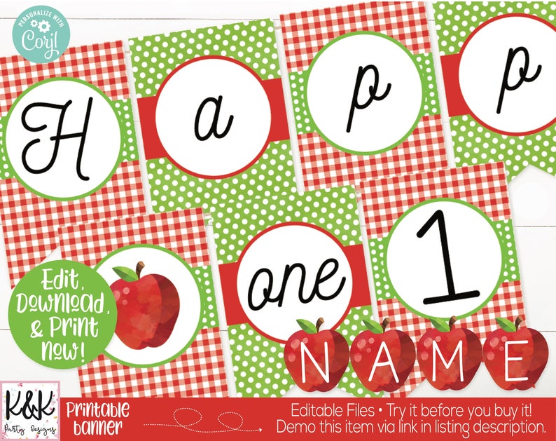 Apple Birthday Banner, Apple Birthday Party Decorations, Apple of our eye, Apple Orchard, Girls Birthday, 1st Birthday, First Birthday Banne immagine 1