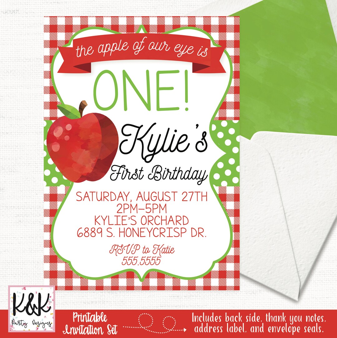 Apple Birthday Party Invitation Apple of My Eye Apple Etsy