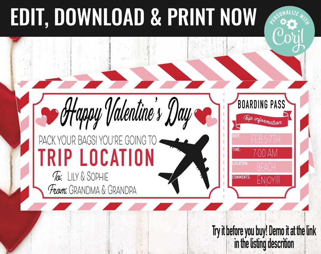 Valentines Day Boarding Pass Surprise Gift Voucher, Surprise Flight ...