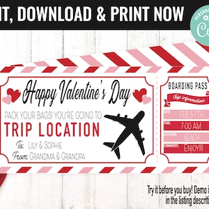 Valentines Day Boarding Pass Surprise Gift Voucher, Surprise Flight Trip Printable Template Gift Card, Editable Instant Download Certificate