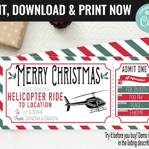 Christmas Surprise Helicopter Ride Gift Voucher, Helicopter Trip Printable Template Gift Card, Editable Instant Download Gift Certificate