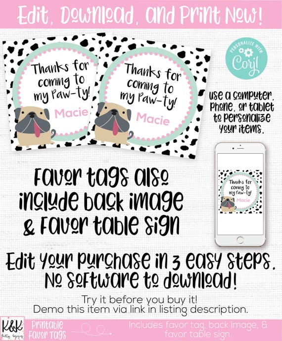 Puppy Dog Favor Tag, Puppy Dog Favor Label, Puppy Dog Thank You, Puppy Dog Party Favor, Puppy Dog Birthday Party Decorations, Puppy Favor Il_570xn