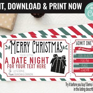 Christmas Surprise Date Night Out Gift Voucher, Date Night Out Gift Printable Template Gift Card, Editable Instant Download Gift Certificate
