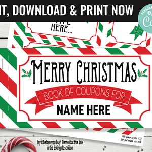 Christmas Surprise Coupon Book Gift Voucher, Christmas Coupons Printable Template Gift, Editable Instant Download Coupon Gift Certificate