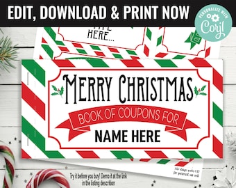 Christmas Surprise Coupon Book Gift Voucher, Christmas Coupons Printable Template Gift, Editable Instant Download Coupon Gift Certificate
