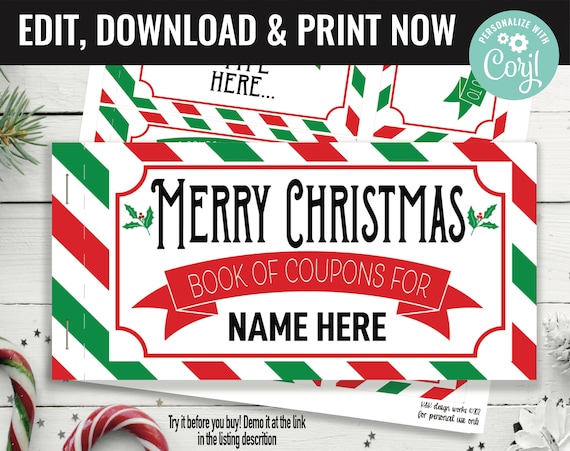 Christmas Surprise Coupon Book Gift Voucher, Christmas Coupons