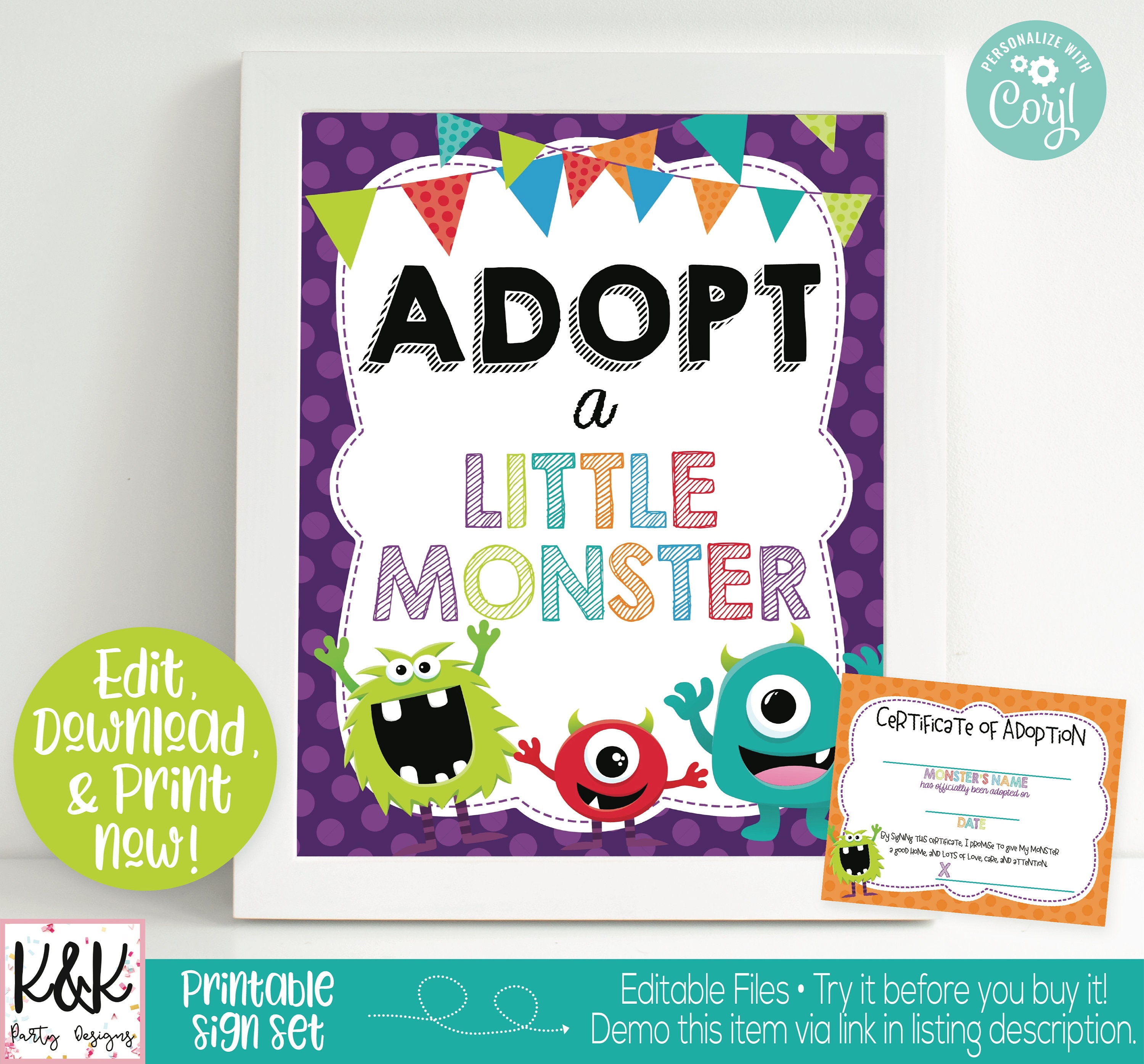 Little Monster Adopt a Monster Sign, Little Monster Birthday Party