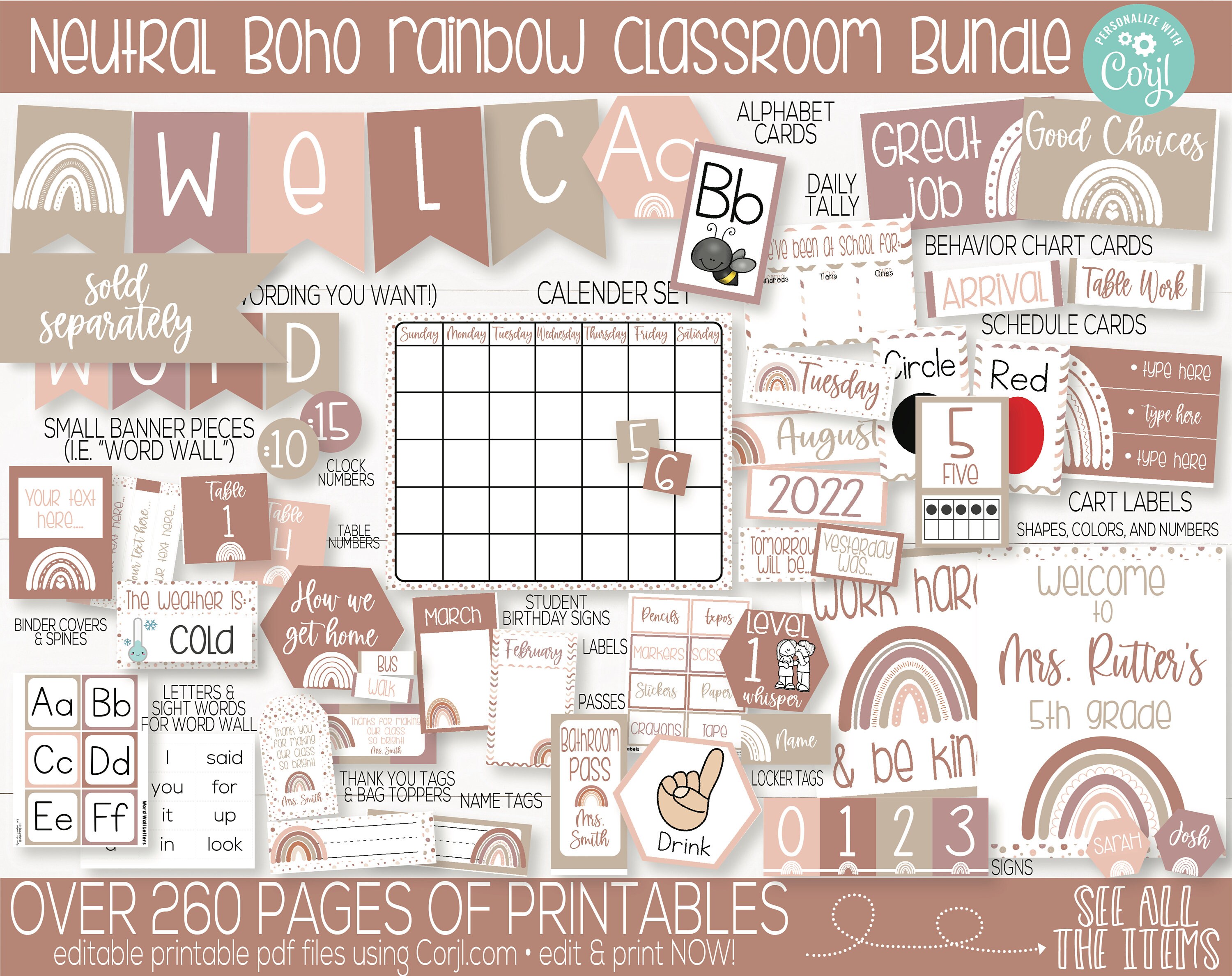 Calm Neutral Boho Rainbow Theme Classroom Editable Behavior Clip Chart ...