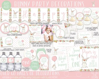 Bunny Birthday Party Decorations, Some Bunny is One,  Spring Birthday, First Birthday Girl, Shabby Chic, Girls 1st Birthday, Easter Party