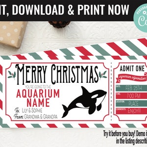 Aquarium Ticket Surprise Gift Voucher, Aquarium Surprise Trip Printable Template Gift Card, Editable Instant Download Gift, Christmas Gift