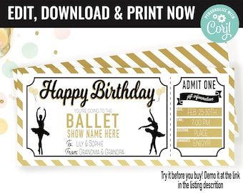 Birthday Surprise Ballet Ticket Gift Voucher, Ballet Nutcracker Printable Template Gift Card, Editable Instant Download Gift Certificate