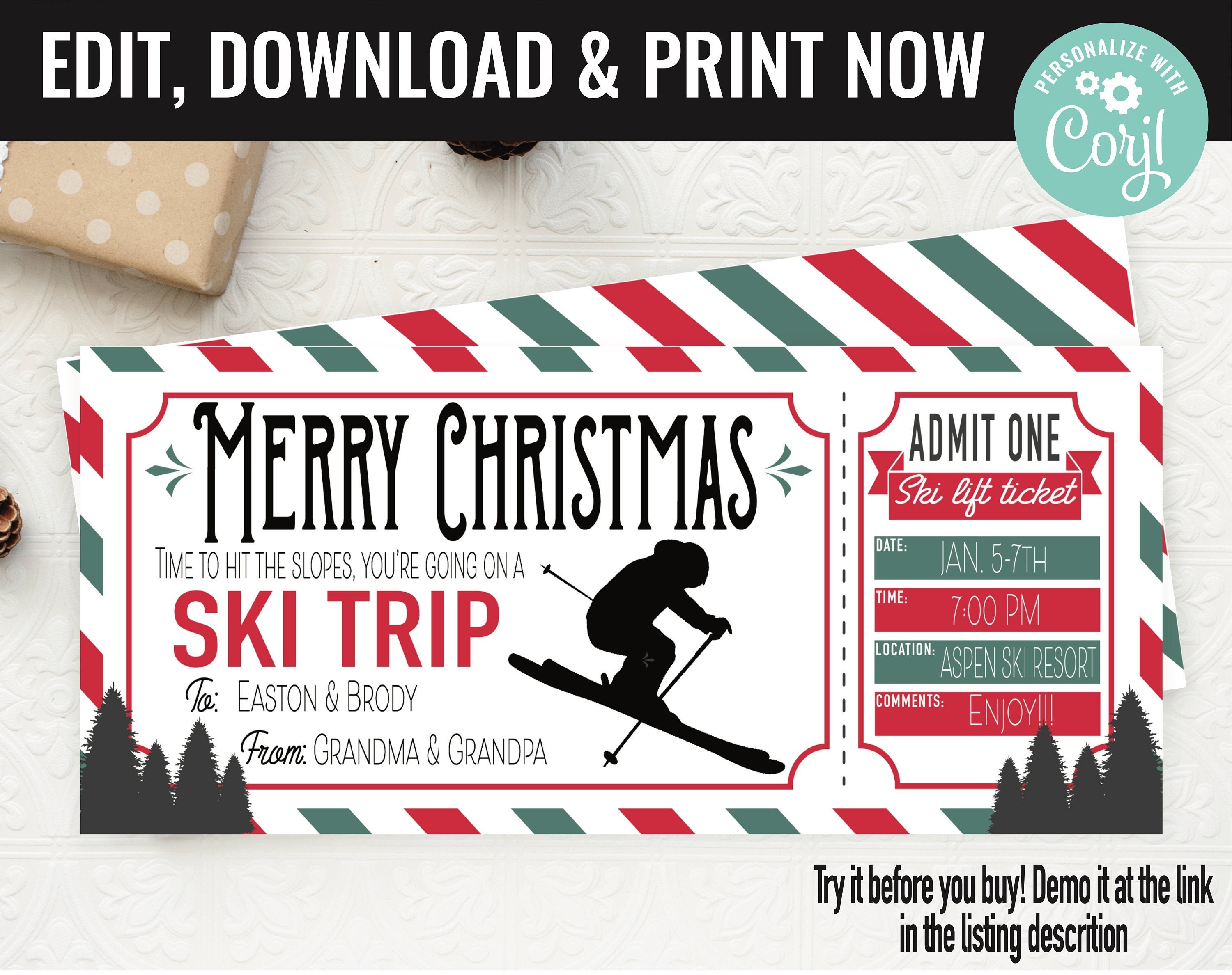 Paper Party Supplies Greeting Cards Ski Lift Ticket Printable Paper Party Supplies Greeting Cards Ski Lift Ticket Printable