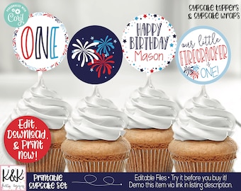 4th of July Cupcake Toppers, Our little firecracker, 4th of July Party Decorations, Summer Birthday, Red White Blue, Memorial Day, 1st Birth