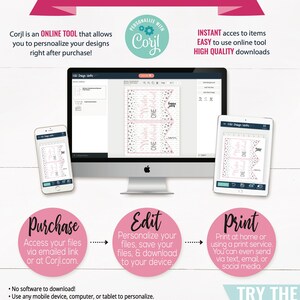 May include: A pink and white graphic design template for a first birthday party. The template features a banner with the words "One" and "Happy Birthday". The template is available for instant download and can be personalized using the Corjl online tool.