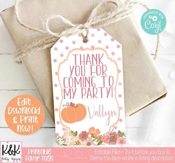 Pumpkin Favor Tag, Pumpkin Birthday Party Decorations, Our Little Pumpkin, Pumpkin Thank You, Pumpkin Party Favor, Girl Birthday, First Birt Il_570xn