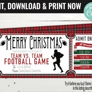 Christmas Football Ticket Surprise Gift Voucher, Football Game Surprise Printable Template Gift Card, Editable Instant Download Certificate