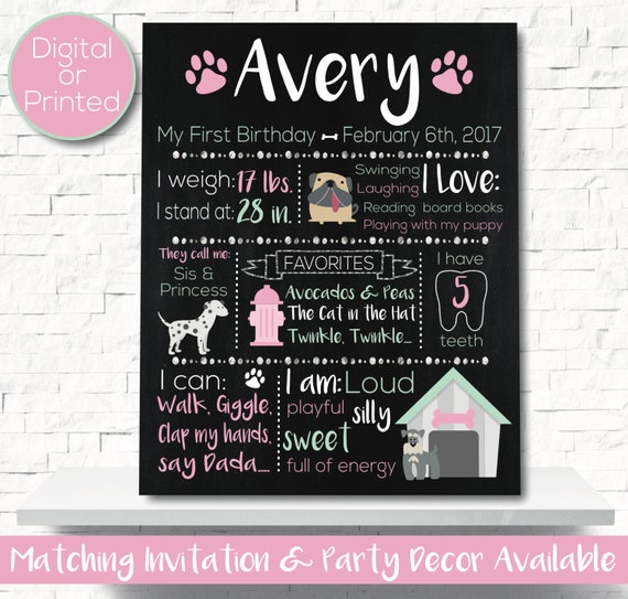 Puppy Dog Birthday Chalkboard, Puppy Dog Party, Puppy Dog Sign, First Birthday Chalkboard, 1st Birthday Sign, Puppy Dog Poster, Milestone Il_570xn