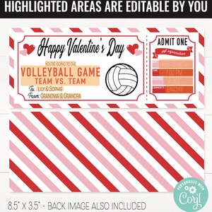 Valentine's Surprise Volleyball Game Gift Voucher, Volleyball Game Ticket Printable Template Gift Card Editable Instant Download Certificate image 2