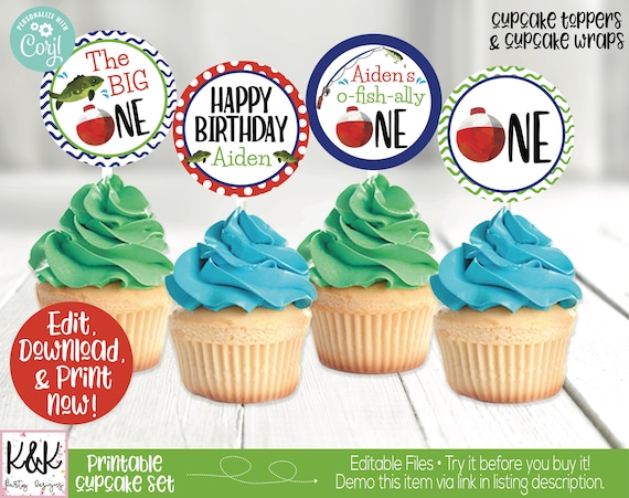 Ofishally One Cupcake Toppers, Fish Birthday Decorations, The Big One, Fish Cupcake Toppers, Boys 1st Birthday, First Birthday, Printable Il_570xn