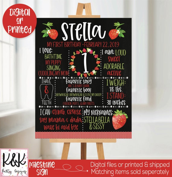 Strawberry Milestone Chalkboard, Strawberry Birthday Party Decoration, Shortcake, Strawberry Sign, Chalkboard Sign, Sunshine First Birthday Il_570xn