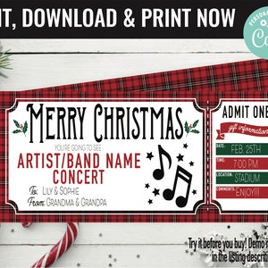 Christmas Concert Ticket Surprise Gift Voucher, Surprise Concert Show Artist Printable Template, Editable Instant Download, Gift Certificate