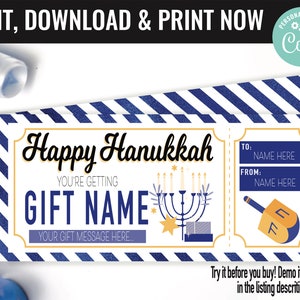 Hanukkah Surprise Printable Ticket Gift Voucher, Surprise Hanukkah Gift Printable Template Gift Card, Editable Instant Download Certificate
