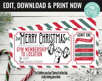 Christmas Gym Membership Surprise Gift Voucher, Private Trainer Gym Printable Template Gift Card, Editable Instant Download Gift Certificate